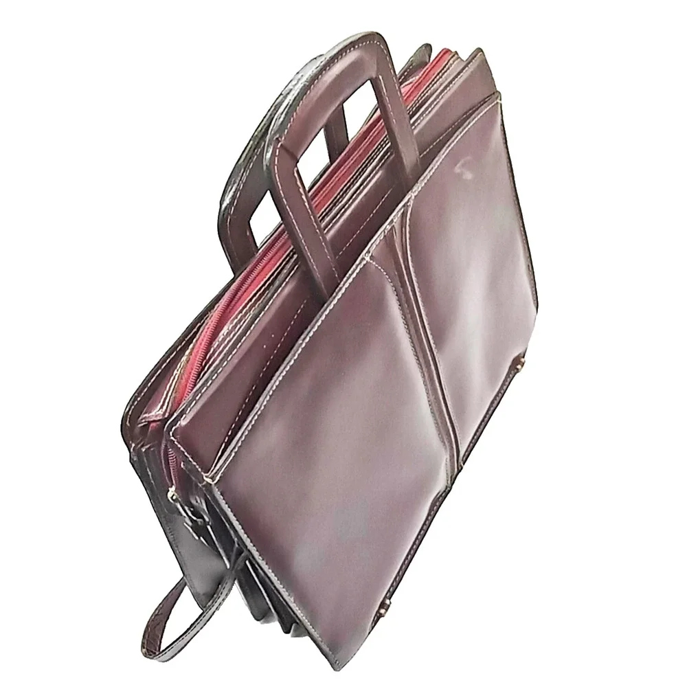 VTG Leather Briefcase Heritage Top Grain Burgandy Handles & Shoulder Strap